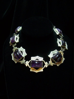 Vintage Mexican Silver Carved Amethyst Necklace
