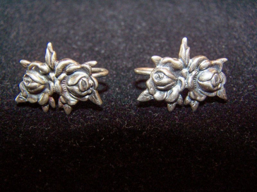 Margot de Taxco Mexican Silver Vintage Rose Earrings