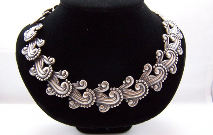 Casa Prieto Floral Vintage Mexican Silver Necklace Earrings