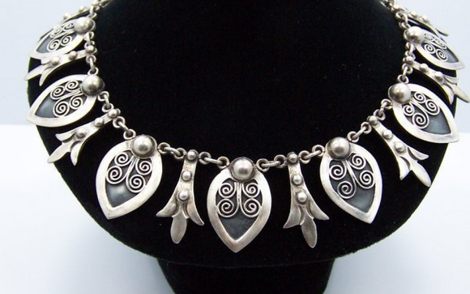 Vintage Mexican Silver online Necklace - #1087