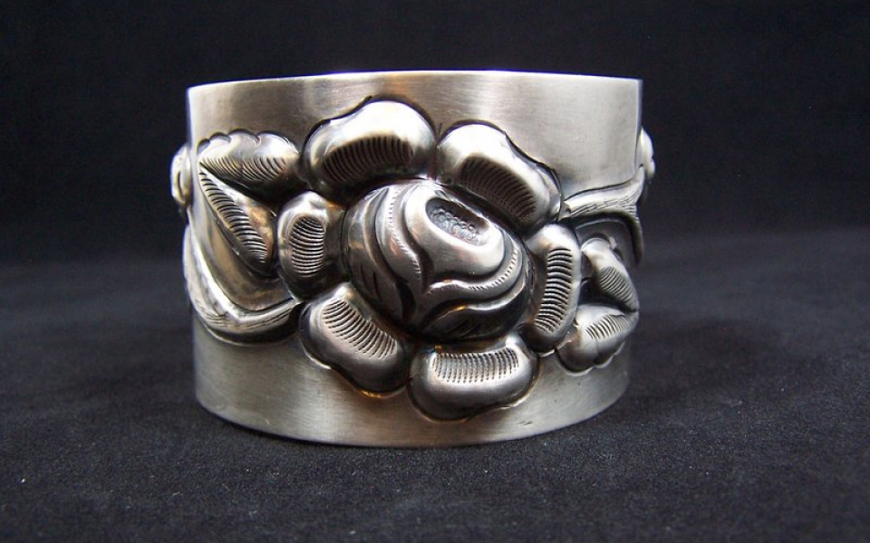 Tobias Vintage Mexican Silver Repousse Cuff Bracelet | Look At