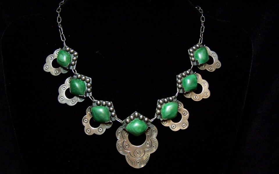 Vintage Mexican Silver Pre-48 Green Stone Necklace | Look At That