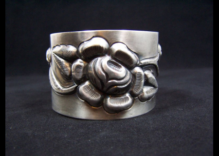 Big Heavy Repousse Mexican Vintage Silver Bracelet